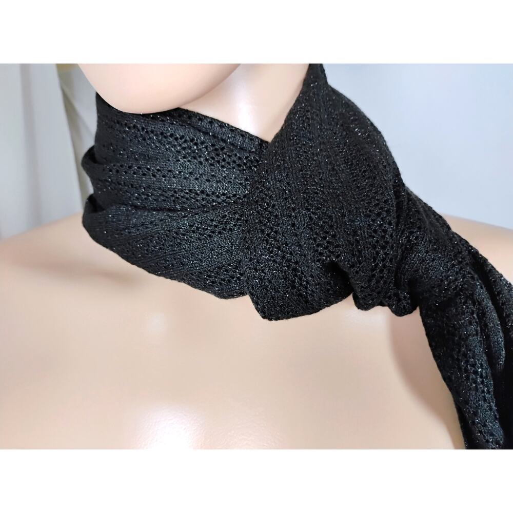 NWT Black Open Knit Scarf Sparkle Stretch Minimalist Monochrome Layering